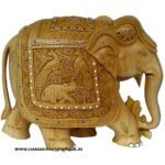 Wooden elephant with inlaid and shikar carving