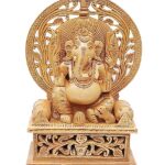 Wooden Ganesh with floral plate work